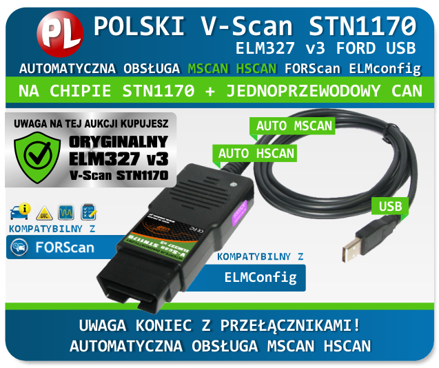 STN1170 ELM327 v3 Diagnoza OBD2 MSCAN Ford polski